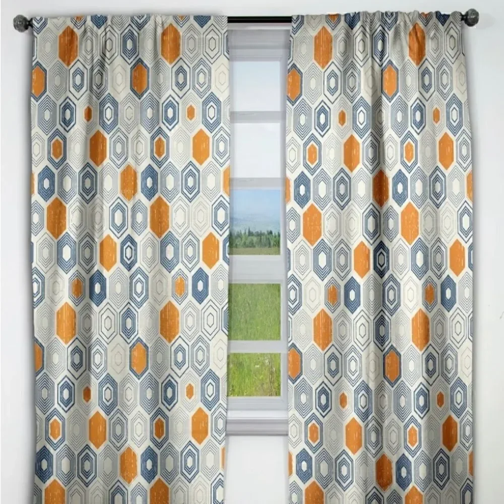 Designart Retro Hexagon Pattern IX Mid-Century Modern Blackout Curtain 2 panels